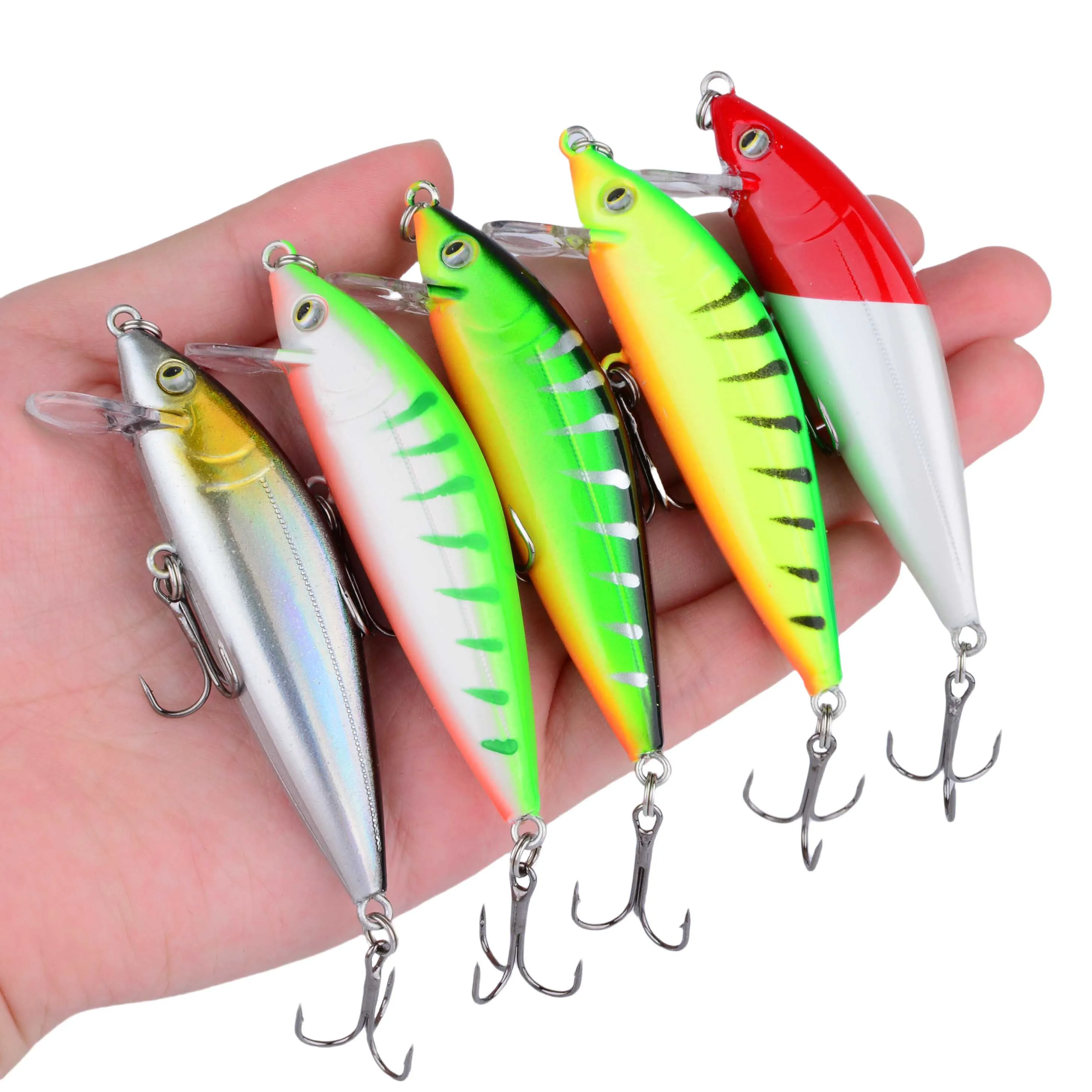 5Pcs Minnow Angeln Locken 3D Augen Crankbait wobbler Künstliche Kunststoff Harten Köder Angelgerät