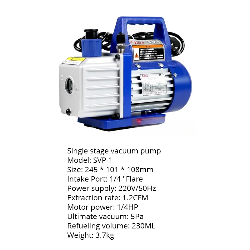 1.2 CFM Vacuum Pump 220V 150W Single Stage Air Conditioning Pump for Resin Degassing Refrigeration Maintenance Vacuum Package
