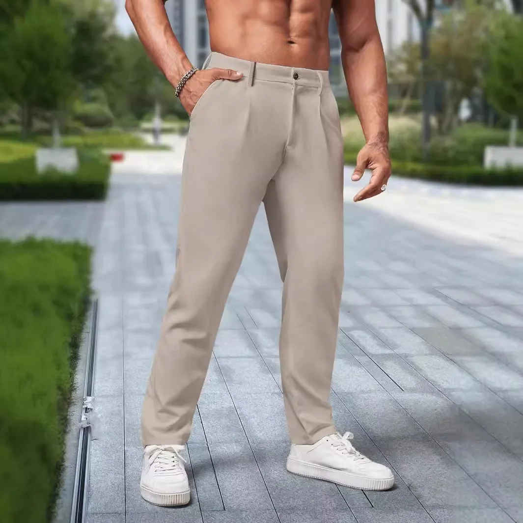 Spring And Autumn Men's Pants Light Business Casual Pants Fashion Solid Color Loose Suit Pants Men's
