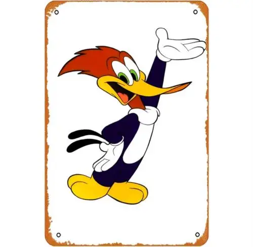 Vintage Woody Woodpecker Metallschild, Wanddekoration im Retro-Cartoon-Stil aus Aluminium