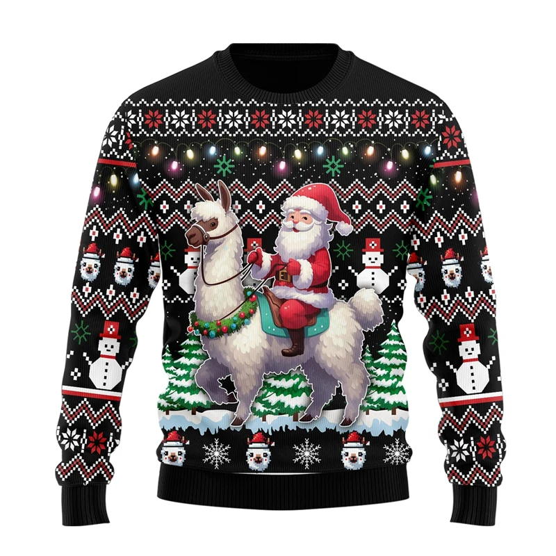 Kawaii Llama Ugly Christmas Sweater For Women Cute Alpaca Girls Tracksuit Holiday Sweatshirts Casual Unisex Sweaters Pullovers