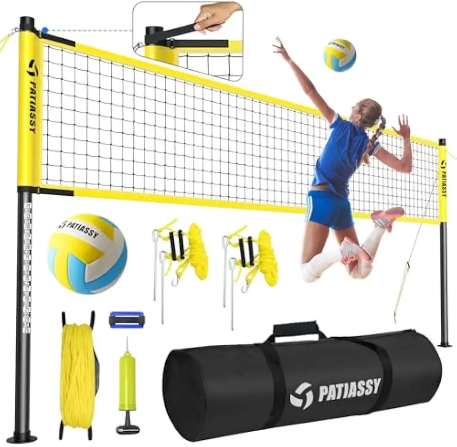 Portable Volleyball Net System with Adjustable Height, Includes Ball, Pump, and Carry Bag for Outdoor Fun