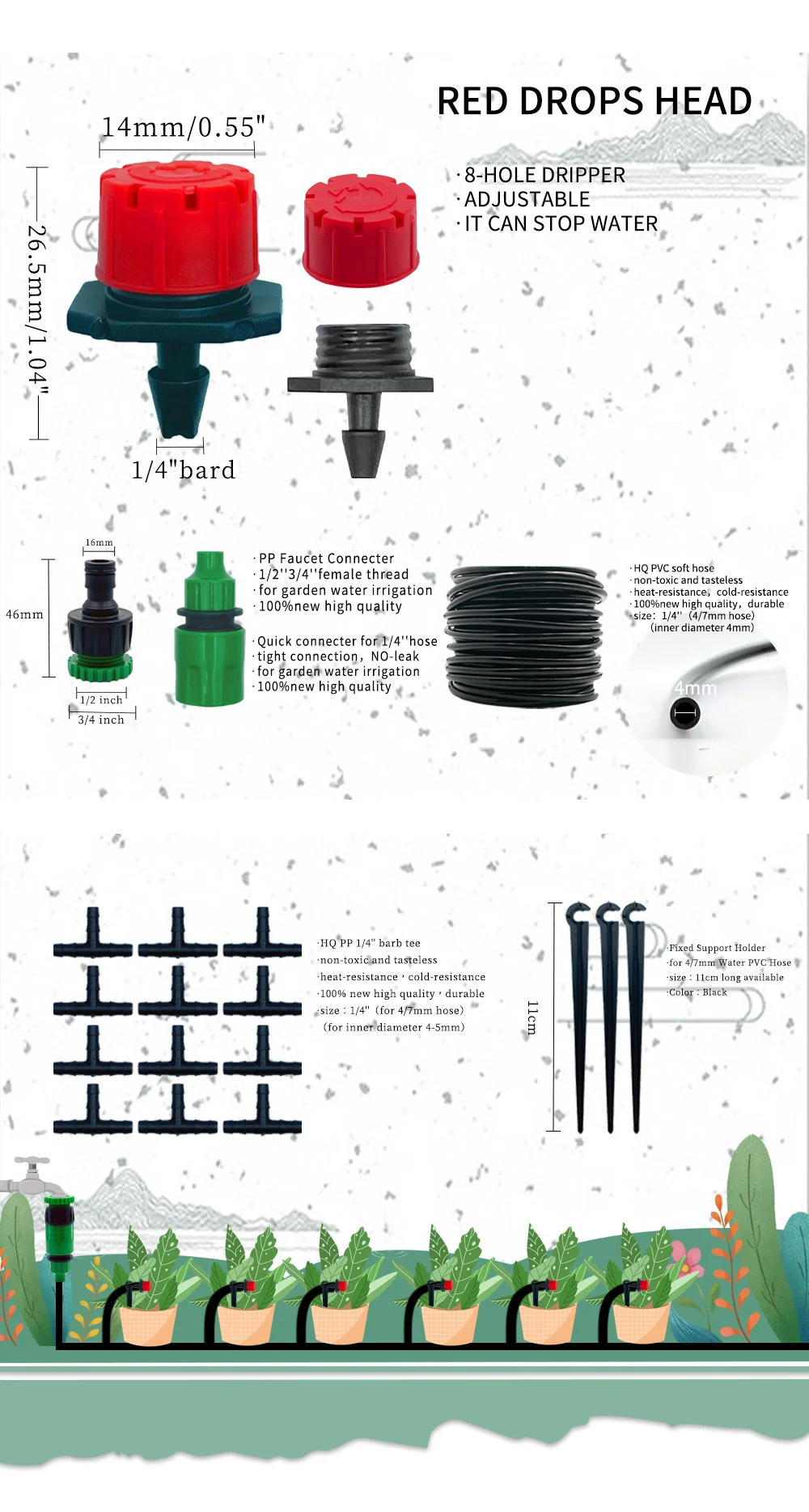 OASIS 50M-5M DIY Tropfbewässerungssystem Automatische Bewässerung Gartenschlauch Micro Drip Bewässerungssets mit verstellbaren Tropfern – Detail 2