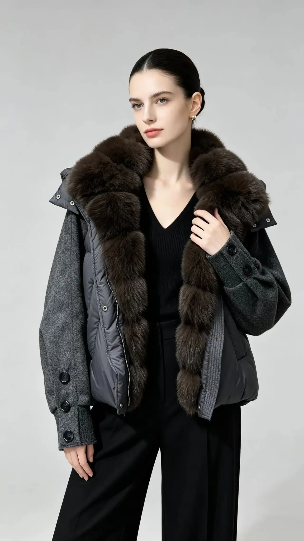 OFTBUY New Winter Warm Cropped Natural Fur Down Cclothing Women Short Duck Down Jacket Real Fox Fur Collar Puffer Coat Female