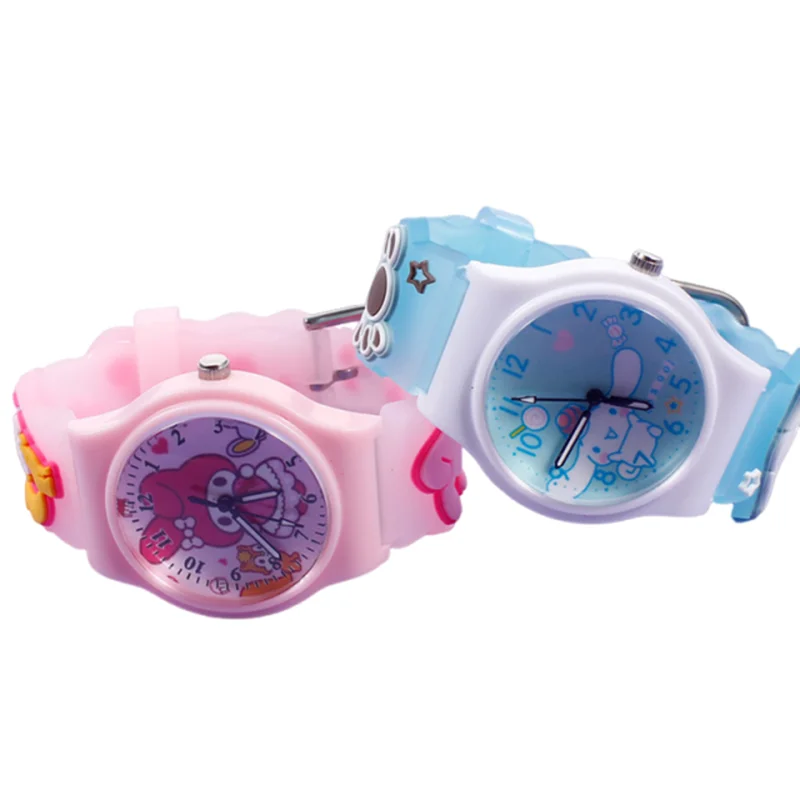 Miniso Anime Cartoon Sanrio Hello Kitty Melody Kuromi Cinnamoroll Silicone Round Quartz Girls Boys Student Sport Watch Kids Gift