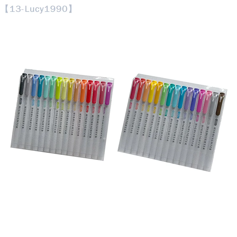 

15 Colors Double Headed Highlighter Pen Set Fluorescent Drawing Markers Highlighters Pens Art Japanese Cute Pastel Stationery