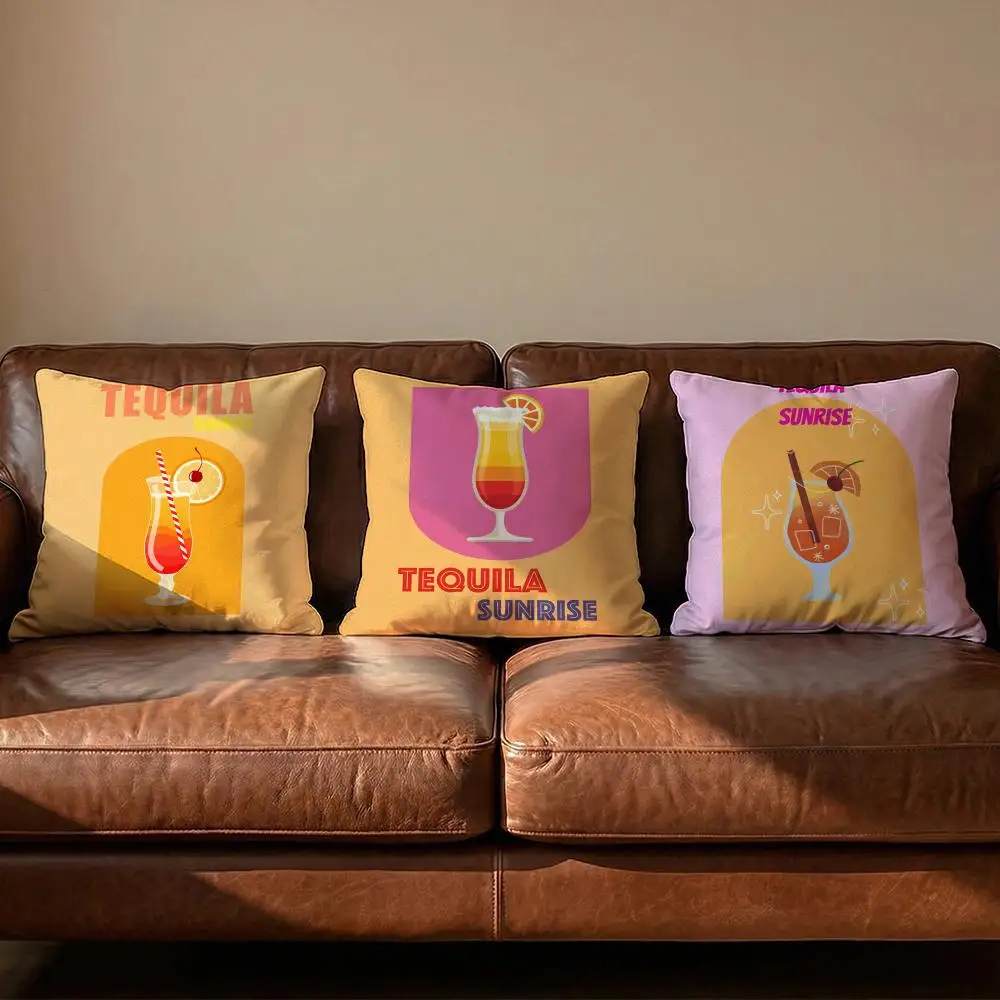 Tequila Sunrise Cocktail Cushion Cover Soft Reversible & Durable Pillow Cover – Multi-Scene Use for Home & Car Daily Comfort