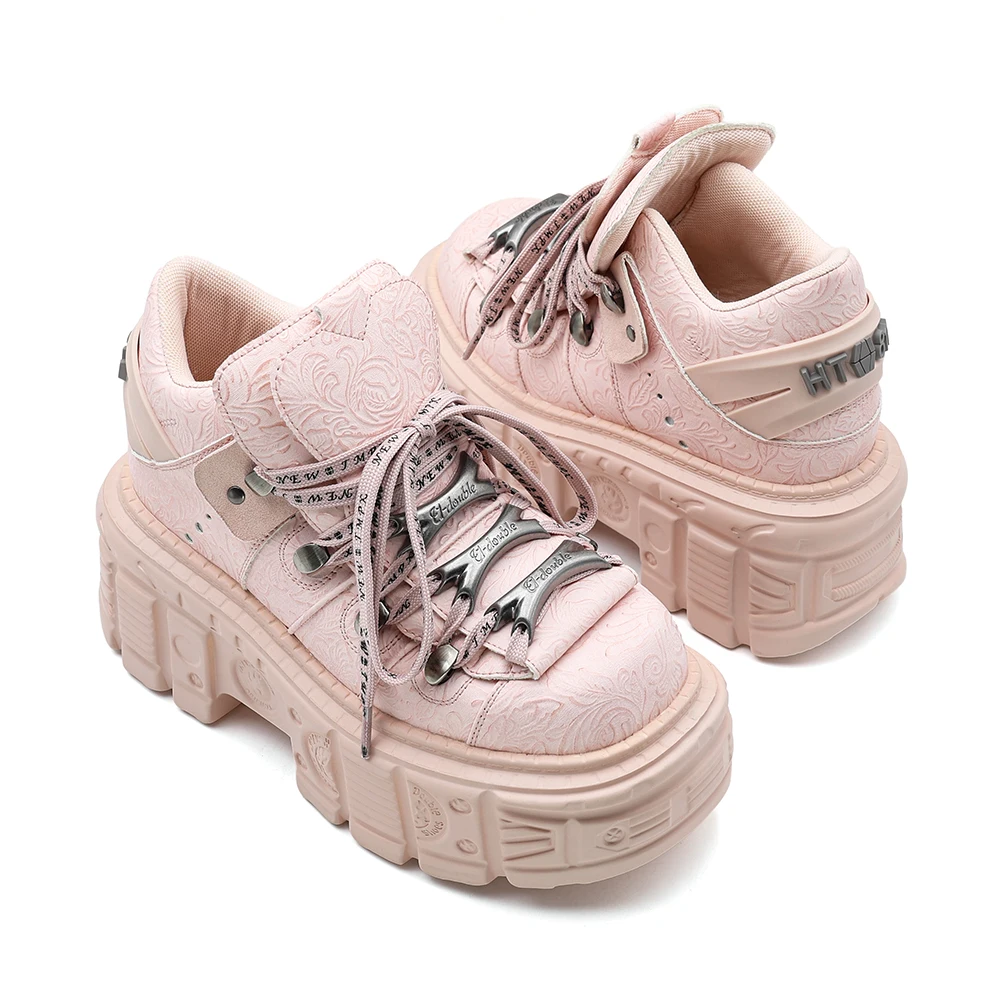 2026 New Punk Style Women Ankle Boots, Rock Round Toe Lace Up Platform Short Boots, Retro Chunky Heel Shoes with Metal Decor - view 6