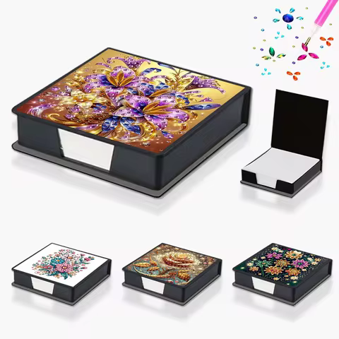 1 DIY floral pattern label box, diamond art painting set, Memo dispenser organizer with 150pcs bookmark paper