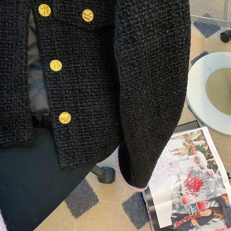 Quilted Coats Vintage Short Blazers Black Tweed Cardigan Jaqueta Feminina Autumn Jacket Fashion Chic Chaquetas Long Sleeve Suits