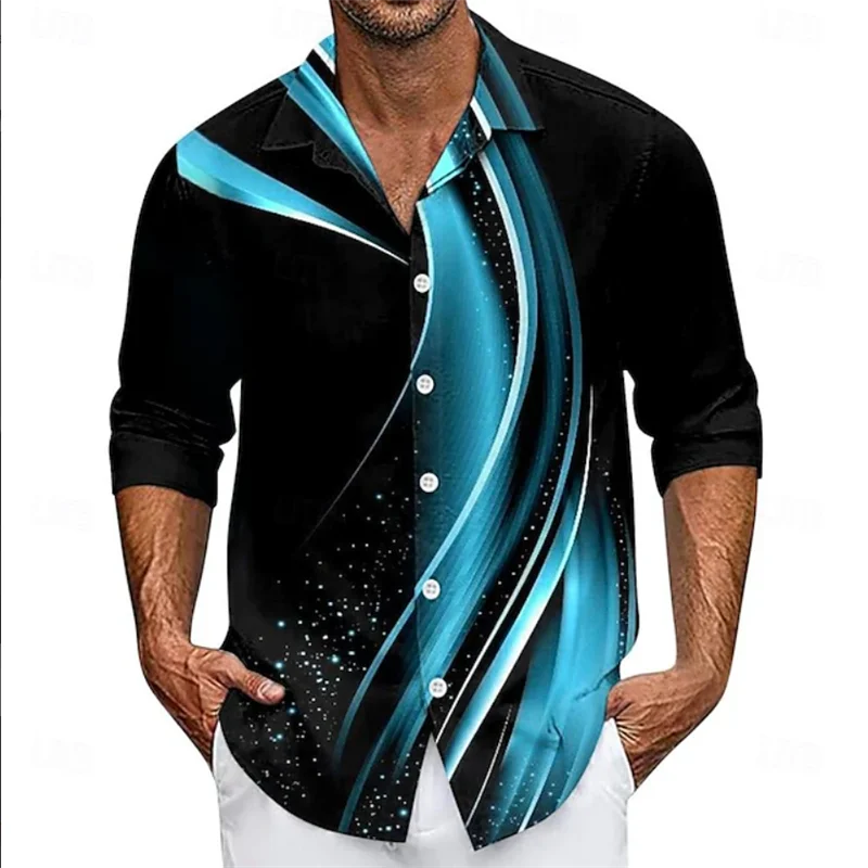 Men's Abstract Liquid Art Satin Shirt Fashion Casual Holiday Summer Spring Autumn Flap Long Sleeve Shirt Pink Blue Gold