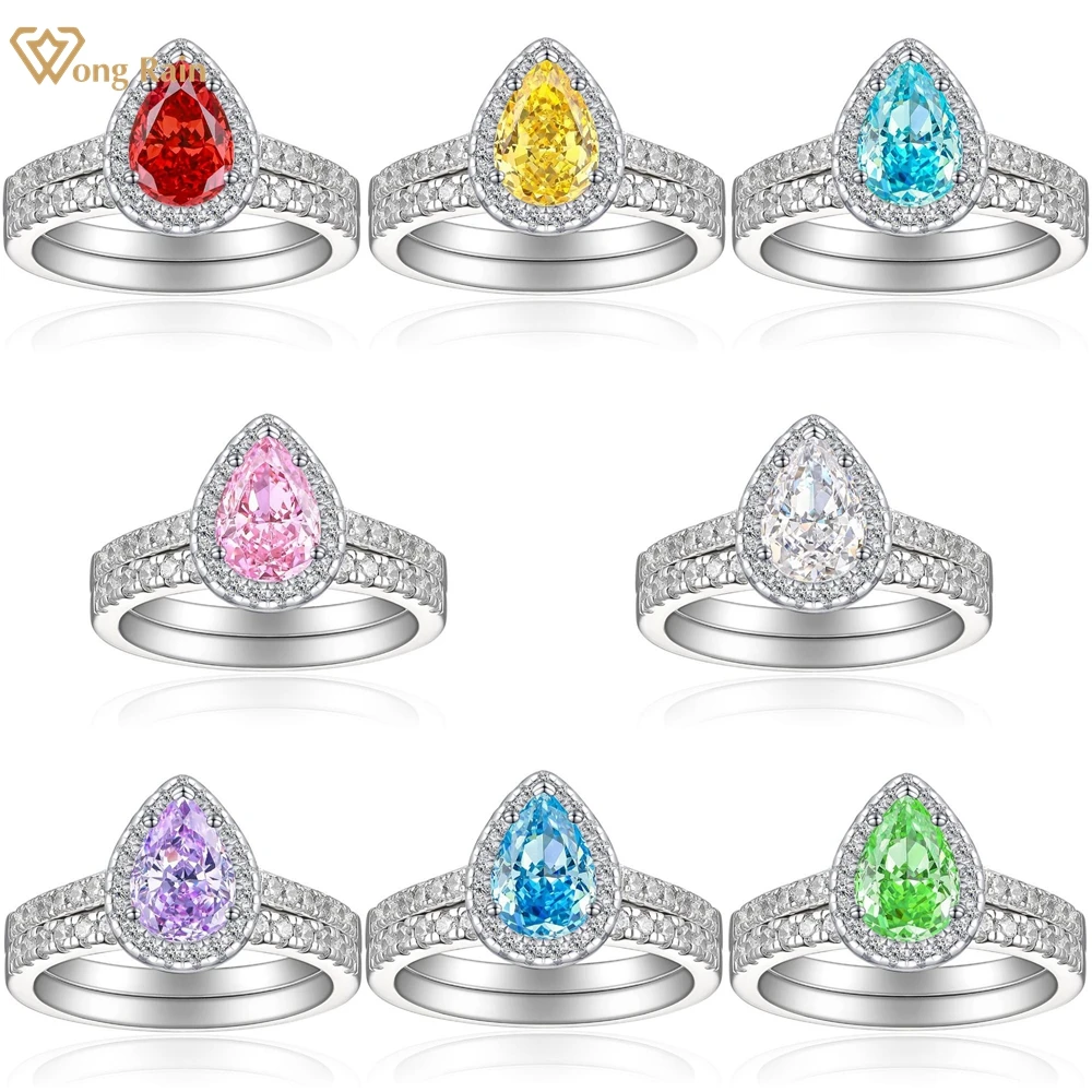 Wong Rain 100% 925 Sterling Silver 1.5CT 6*9 MM Pear Lab Sapphire Gemstone Wedding Engagement Women Ring Fine Jewelry Wholesale