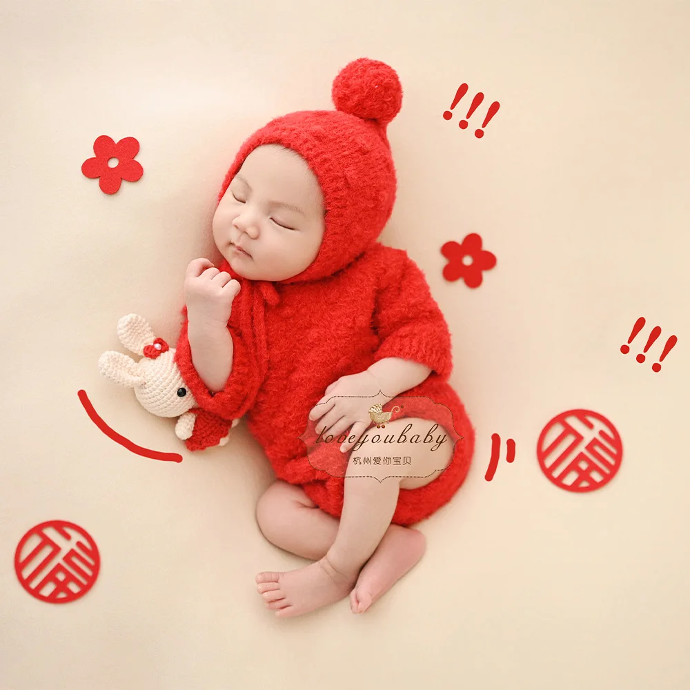 Knitted Wool Bodysuit Hat Newborn Photography Outfit Props Crochet Baby Clothes Studio Infant Photo Shooting Props  Accessories