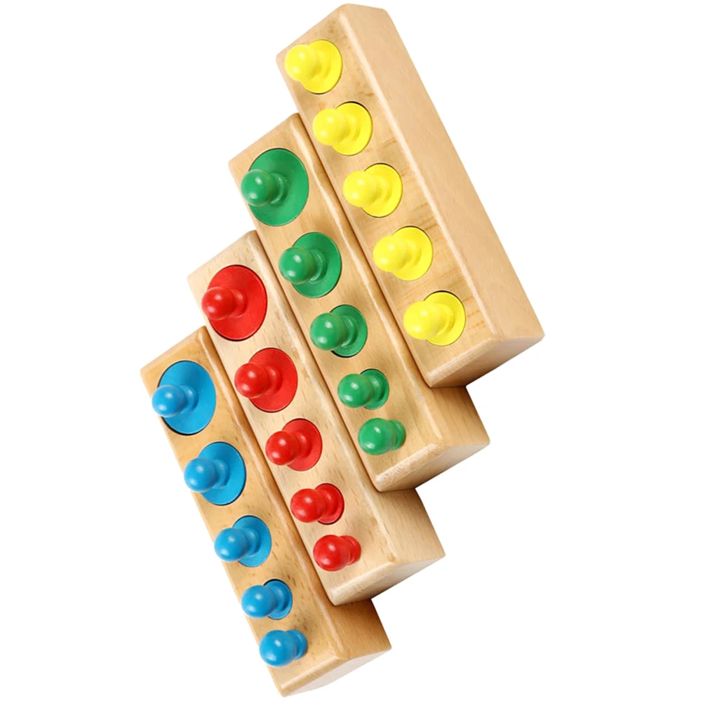 Colorful Cylindrical Teaching Aids Montessori Toys Knobbed Cylinder Socket Blocks Kids Educational Wood Material Smooth