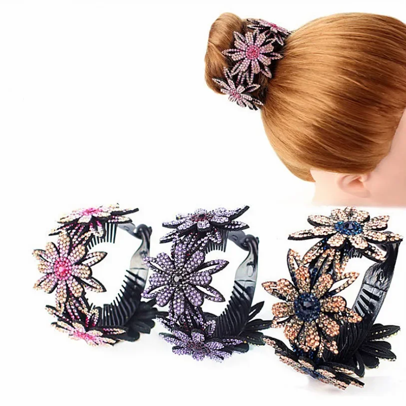 Rhinestone Hair Cage Hair Stick Hair Accessories Crystal Hairs Clips Ponytail Holder Hair-Claw Large Mini Flower Styling Tools