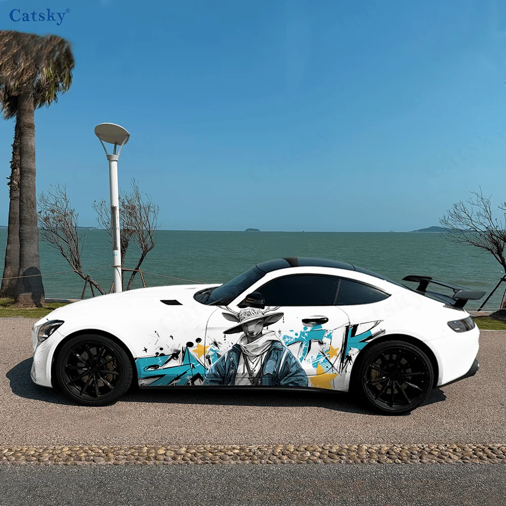 

Hip Hop Deer Fashion Car Vinyl Wraps Decal Self-adhesive PVC Sticker Suitable for Trucks SUV Decoration Auto Accessories Gift
