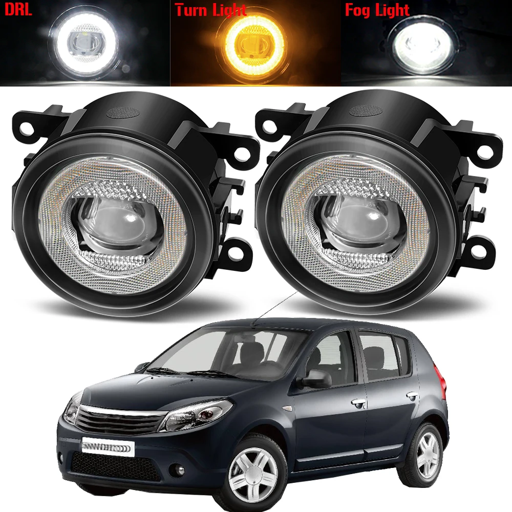 

2 X Car LED Fog Light Assembly 30W Angel Eye DRL Fog Turn Signal Daytime Running Lamp 12V For Dacia Sandero Hatchback 2008-2015