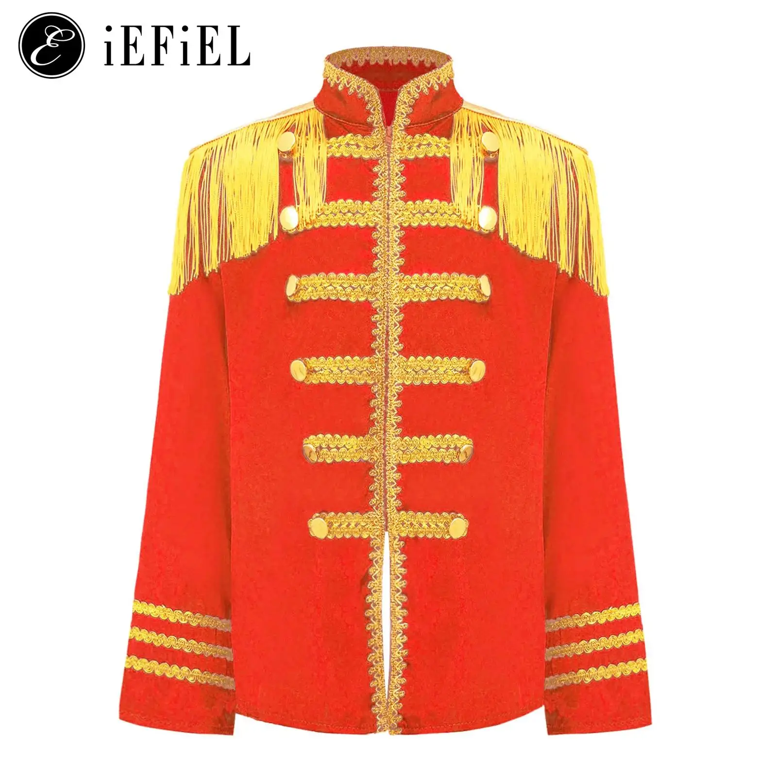 Kids Boys Girls Sergeant Pepper Fancy Dress Up 70s Hippie Star Soldier's Military Tassel Jacket Top for School Dancing Show