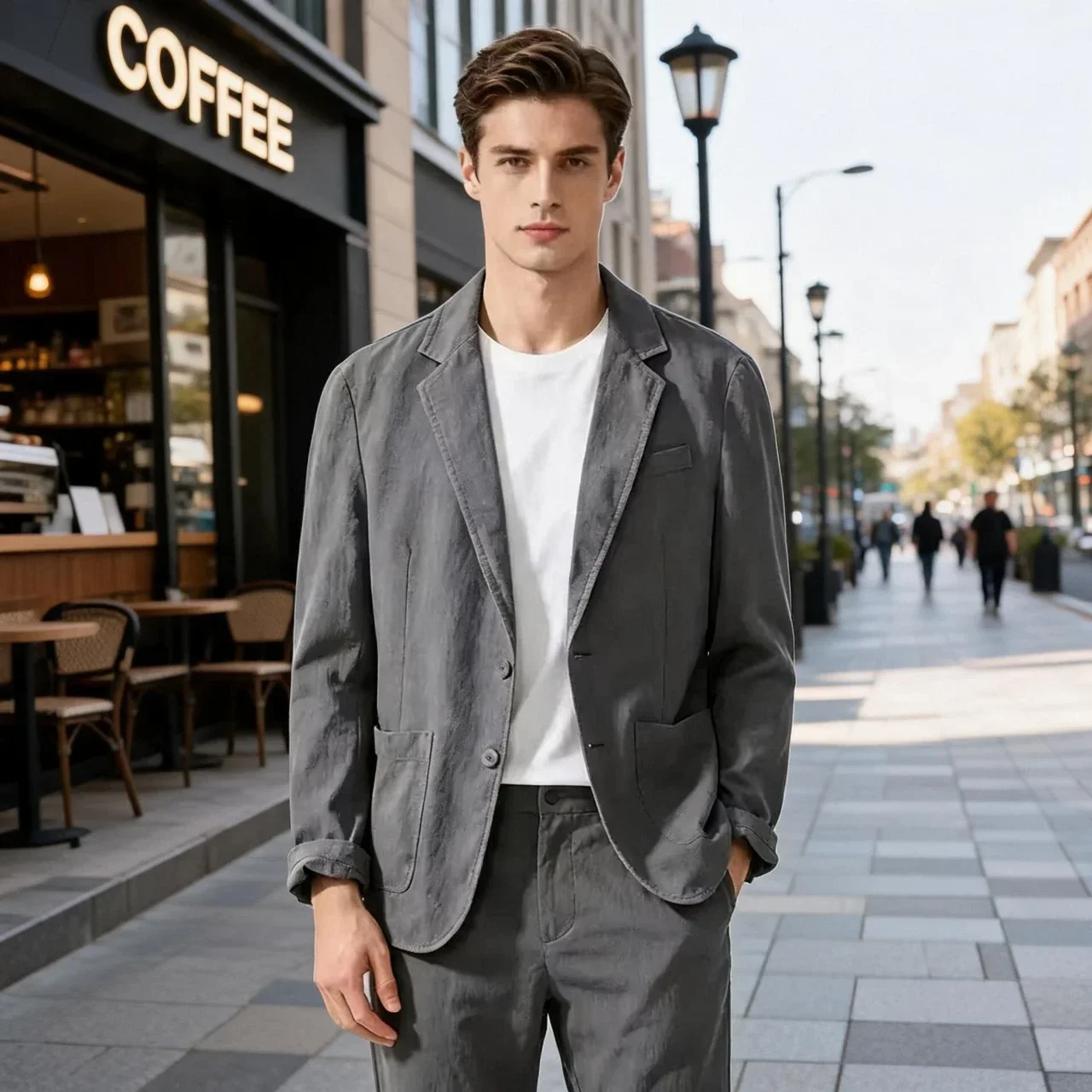Men 100% Cotton Casual Blazer, Single Button Notched Lapel Suit Jacket, Multi Season Lightweight Business Coat