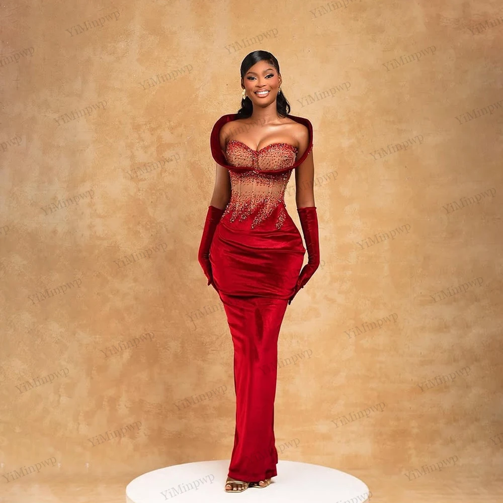 

African Evening Dresses Luxury 2026 Mermaid Sweetheart Beaded Backless Burgundy Prom Gowns vestido de festa luxuoso Customized