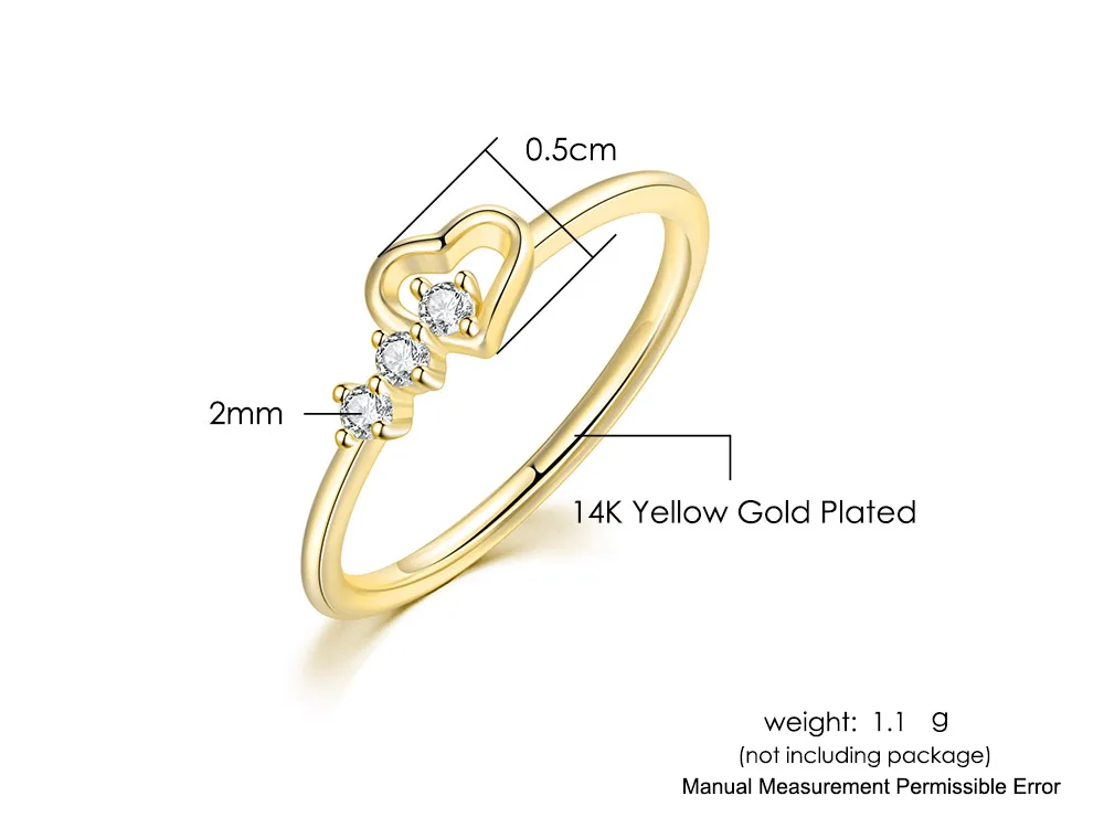 Dainty Ring For Women Jewellry Simple Cute Love Heart CZ Rose Gold Color Wedding Bride Gift Fashion Jewelry Wholesale R210