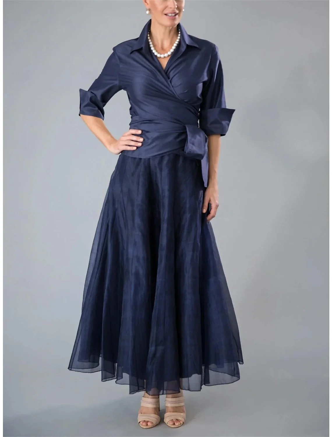 

Elegant A-Line Mother of the Bride Dress Shirt Collar Ruffles Half Sleeve Ankle Length Organdy Evening Gown 2025 free customized