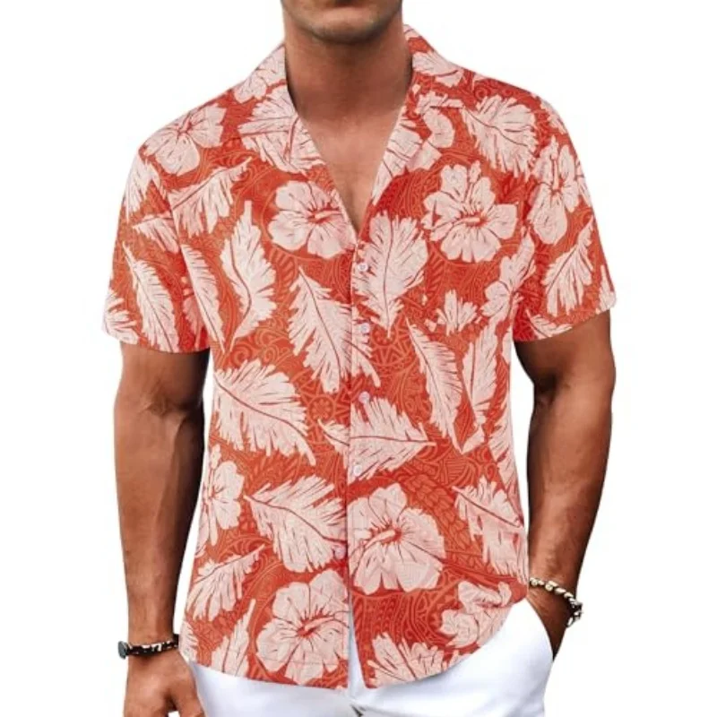 Men's Hawaiian shirt short sleeved button casual shirt summer print tropical floral beach shirt