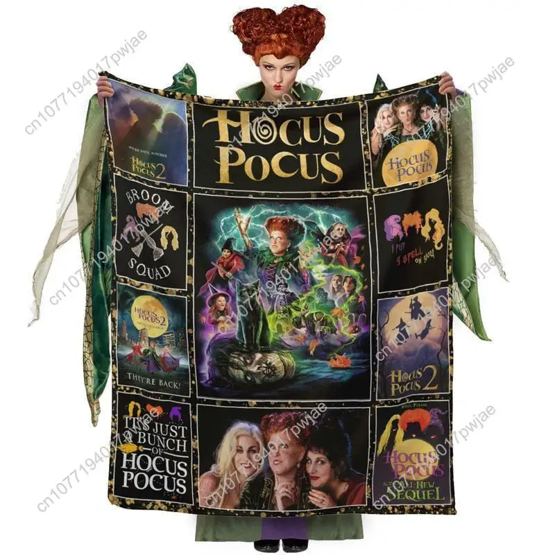 

Halloween Hocus Pocus Witch Pattern Patchwork Print Plush Blanket Perfect for Sofa Bed Living Room Office Travel Custom blankets