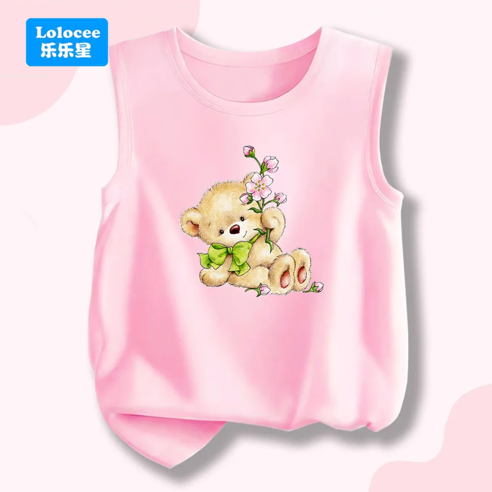 

Майка для девочек с милым цветочным принтом медведя — 5 цветов, летняя майка с круглым вырезом для детей от 3 до 14 лет, рубашка без рукавов XNH1