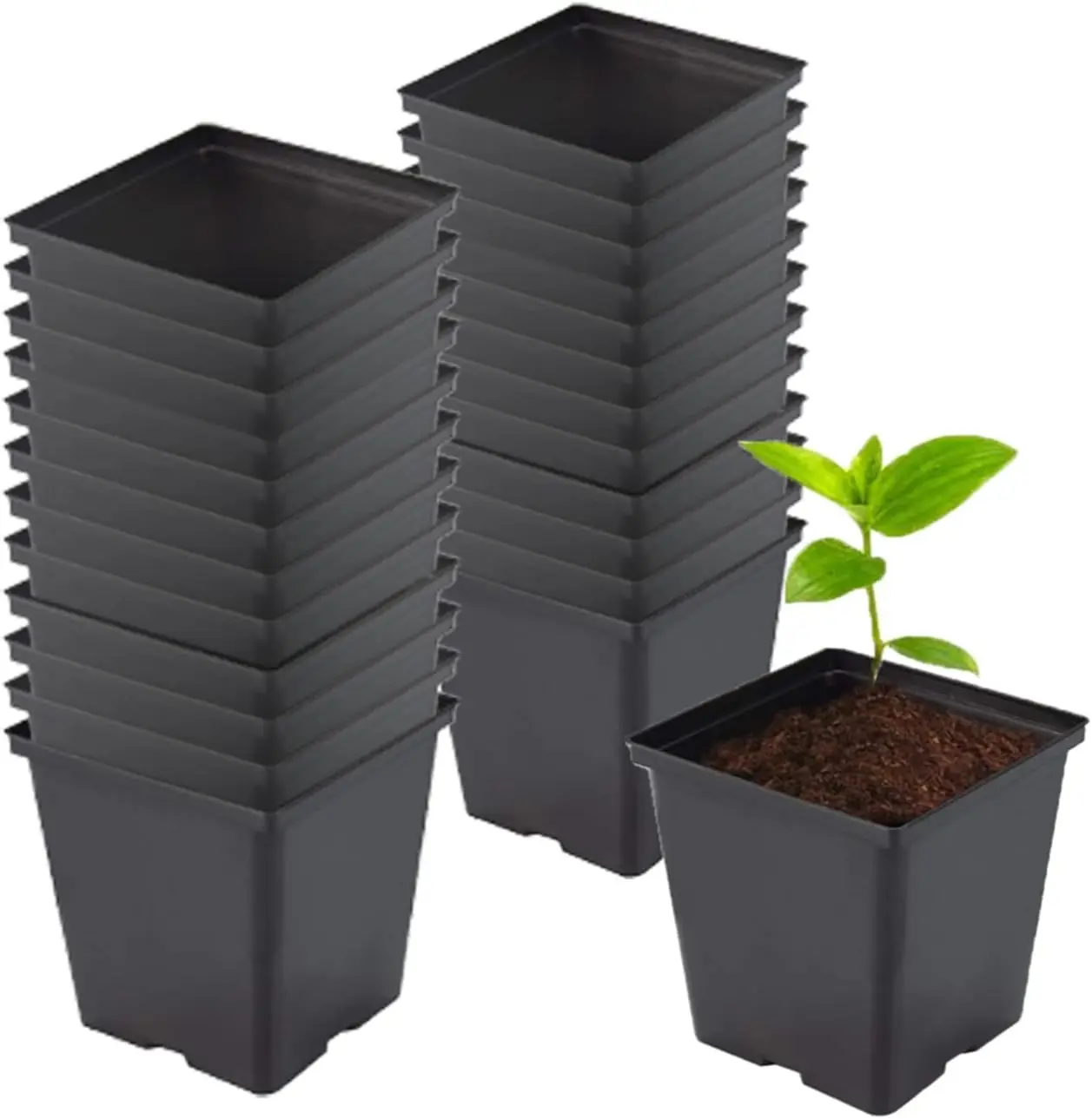 

1/2 Gallon Square Nursery Pots 24PCS Black Thick Durable Plastic Flower Pots with Drainage Holes, Reusable Seedling prop