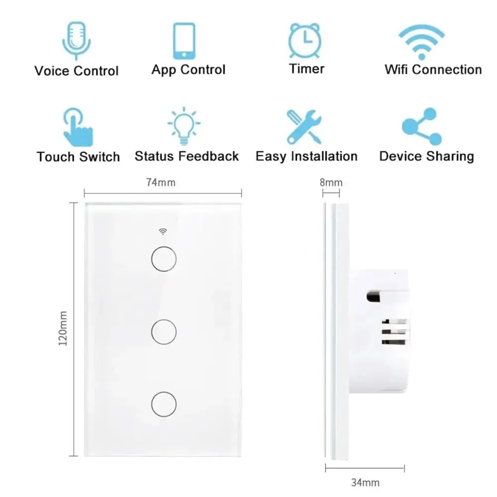 Touch Switch Tuya Smart Life Light WiFi Sensor Smart Switch App Remote Control No Neutral Wire 110V 220V For Alexa Google Home