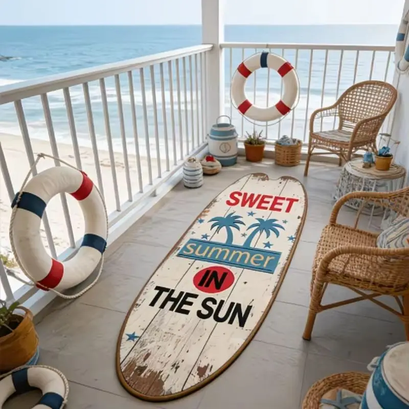 VIKAMA Summer Surfboard Plush Floor Mat Anti Slip Washable Bedroom Bedside Rug Balcony Porch Surf Style Home Decor Carpet