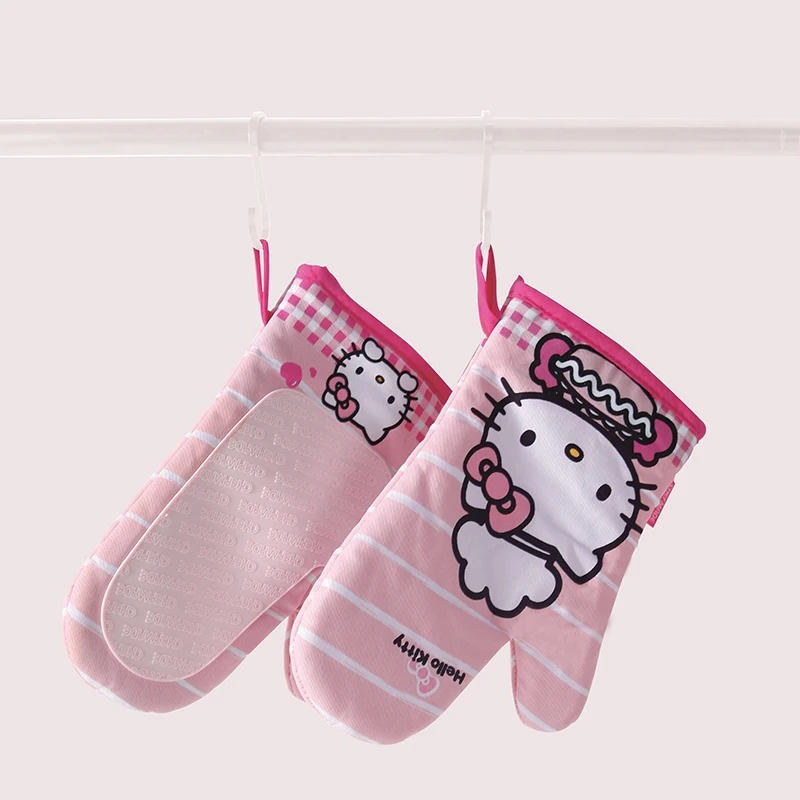 CHEFMADE Oven Mitts, HelloKitty Stripes, One Pair Silicone Non-Slip Grip, Quilted Liner, Heat Resistant for BBQ Baking Cooking