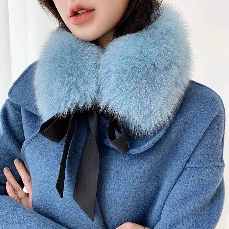 Col en Fourrure de Renard group pour Femme, Écharpe à Ruban, Manteau Chaud, Plusieurs Couleurs, Mode Hiver, Nouveau