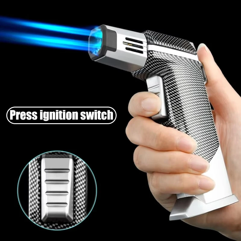 New Four Direct Charging Inflatable Lighter with Lock Fire Continuous Ignition Baking Barbecue Kitchen Igniter Portable Home Use