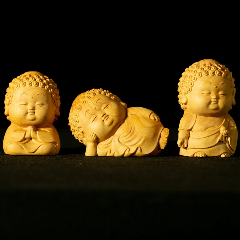 Boxwood Carving Craft Small Buddha Baby Buddha Home Living Room Decoration Handheld Artsy Object Collection