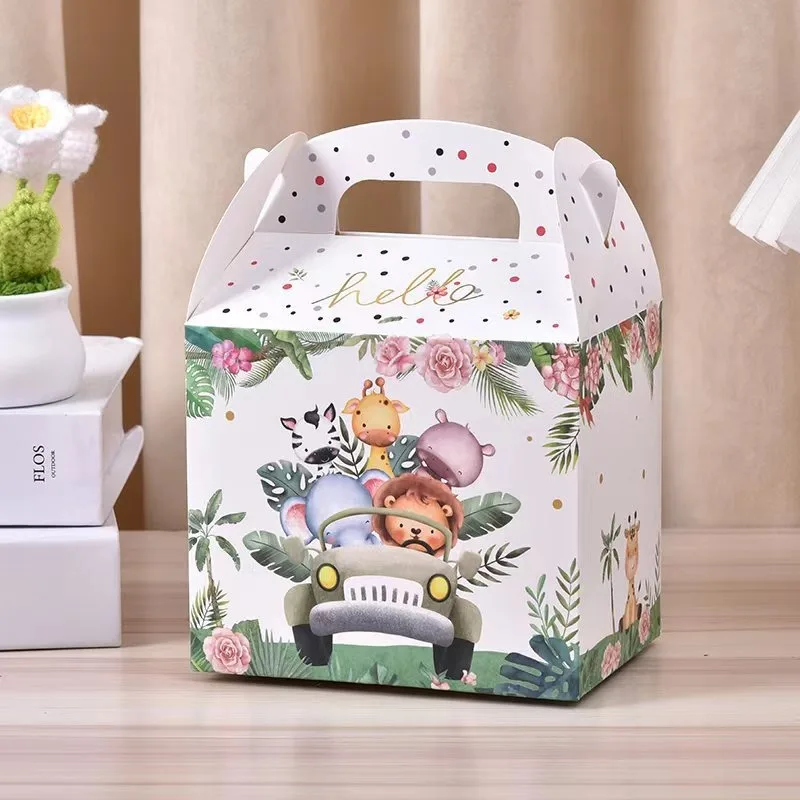 Jungle Animal Candy Boxes Safari Birthday Party Decoration Kids Gift Packaging Box Wild One Baby Shower Supplies Box Bag Large