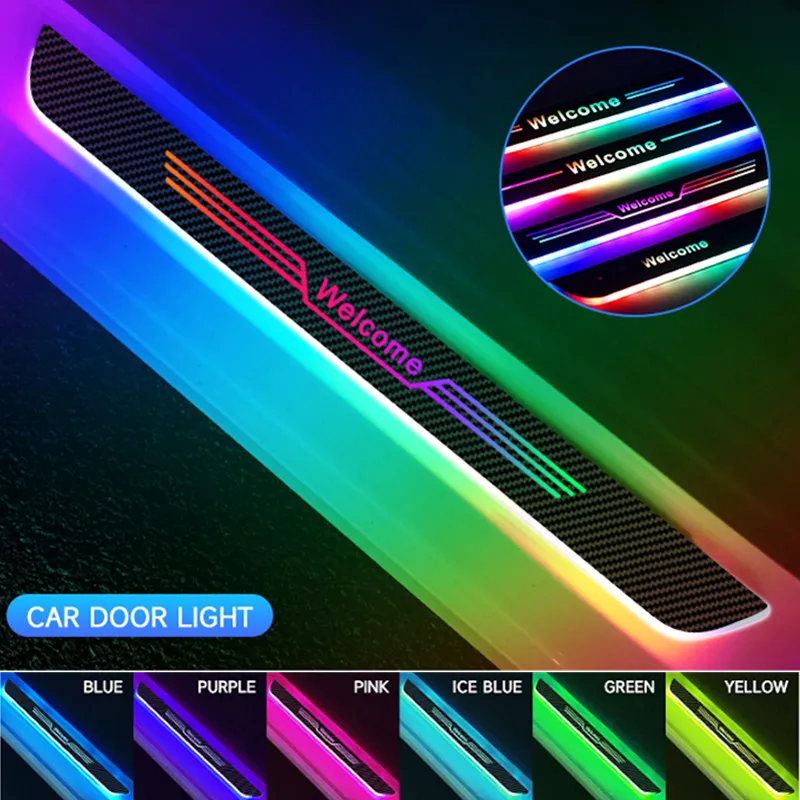 4個入り 車用LED RGBウェルカムライト ドアアンビエントライト 多モード調整可能 プロジェクターランプ 車用ウェルカムペダルライト
