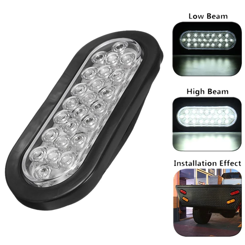 2Pcs 6 Inch Oval White 22 LED Truck Reverse Tail Lights For Truck Trailer Warning Light Transparent Daytime Running Lamp-A02G