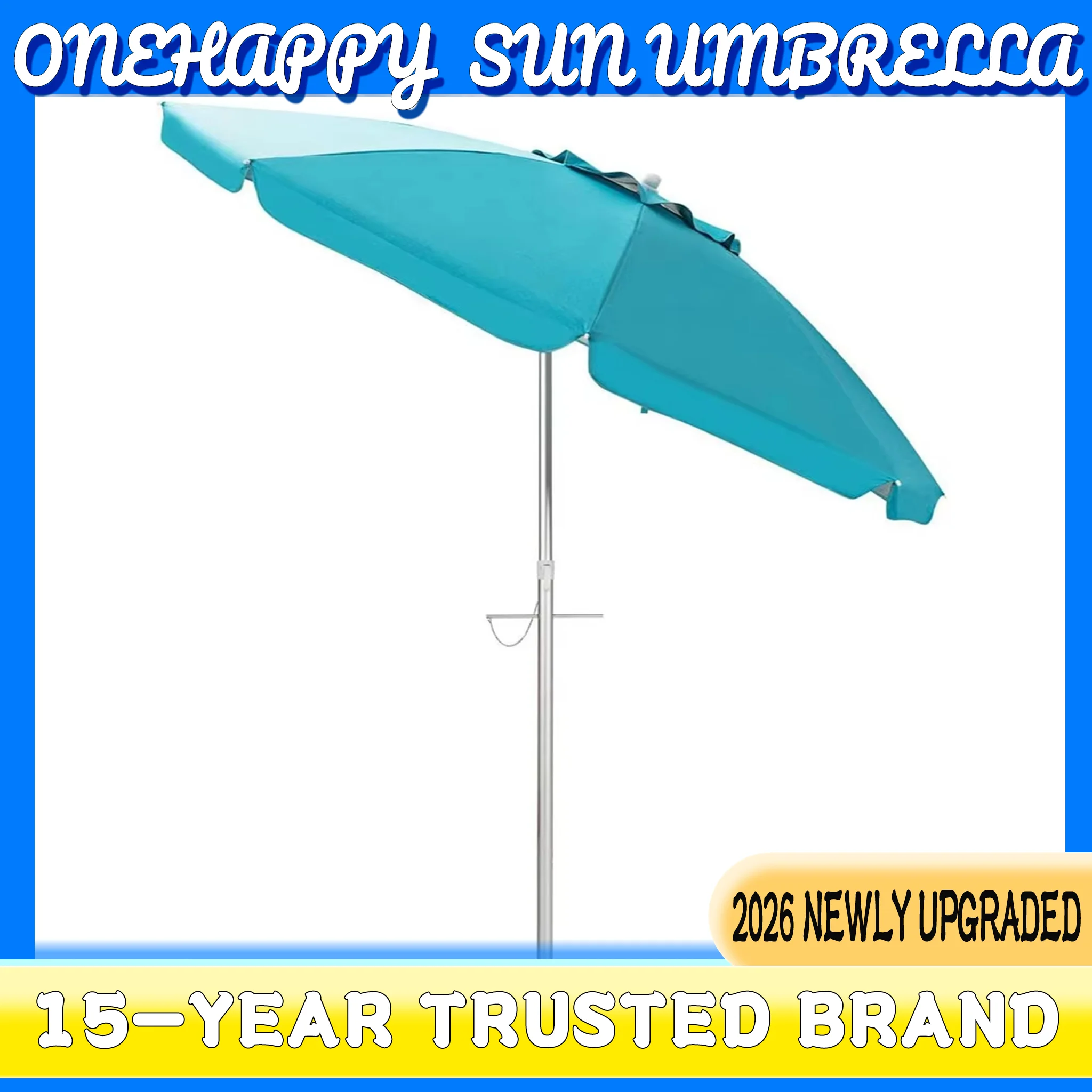 

6.5FT Beach Umbrella UV Protection Sun Shade Adjustable Tilt Portable with Carry Bag Sand Anchor for Outdoor Garden Camping