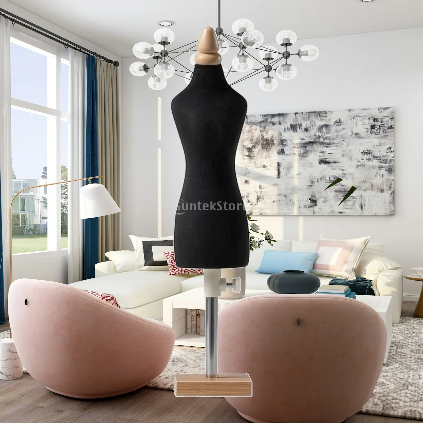 Clothing Display Mannequin Stand with Female Torso Shape and Height Adjustable Steel Pole for Fashion Design and Garment Fitting