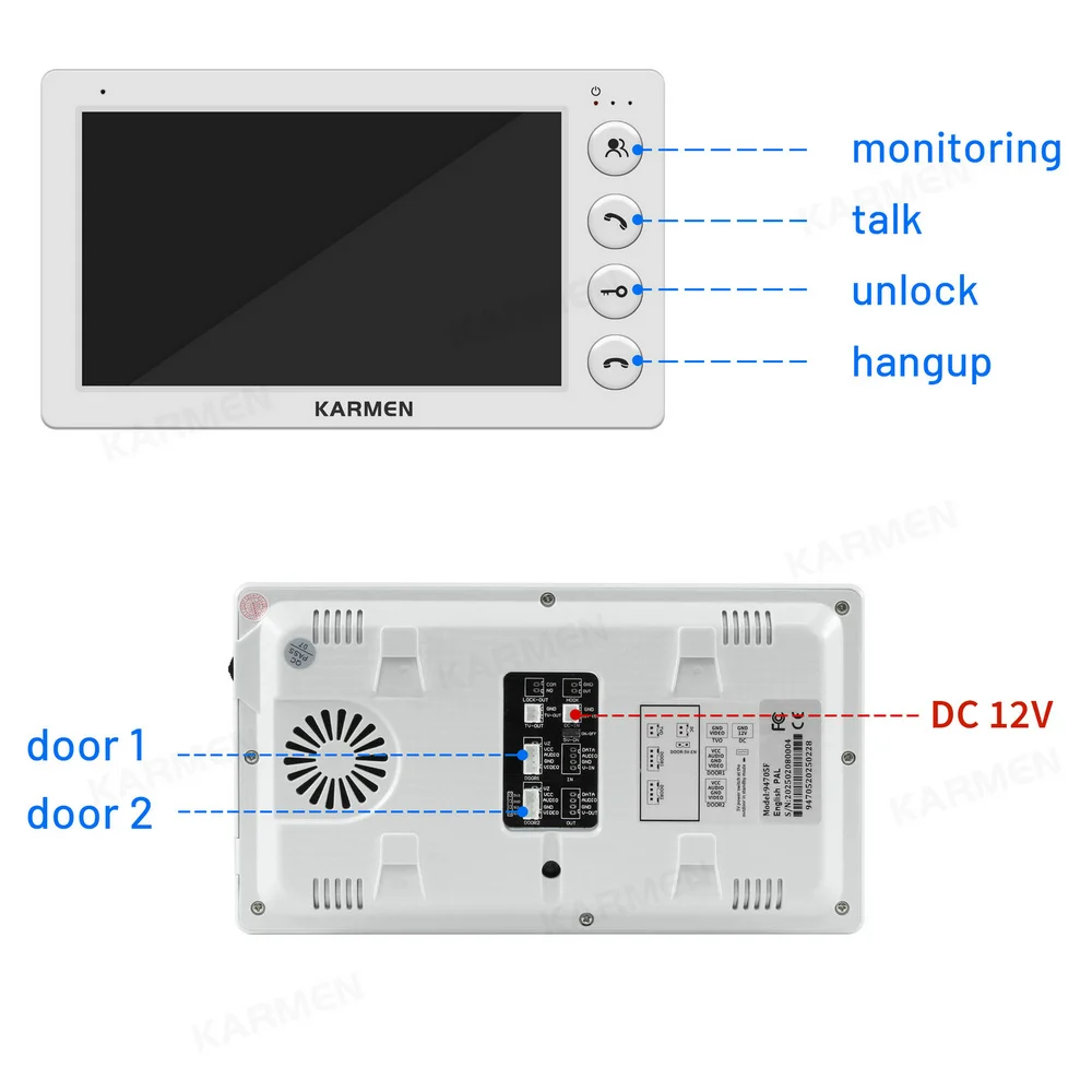 KARMEN Wired Video Door Phone Intercom System, Waterproof Metal Doorbell Night Vision, Unlock,Cold Resistant for Home Security