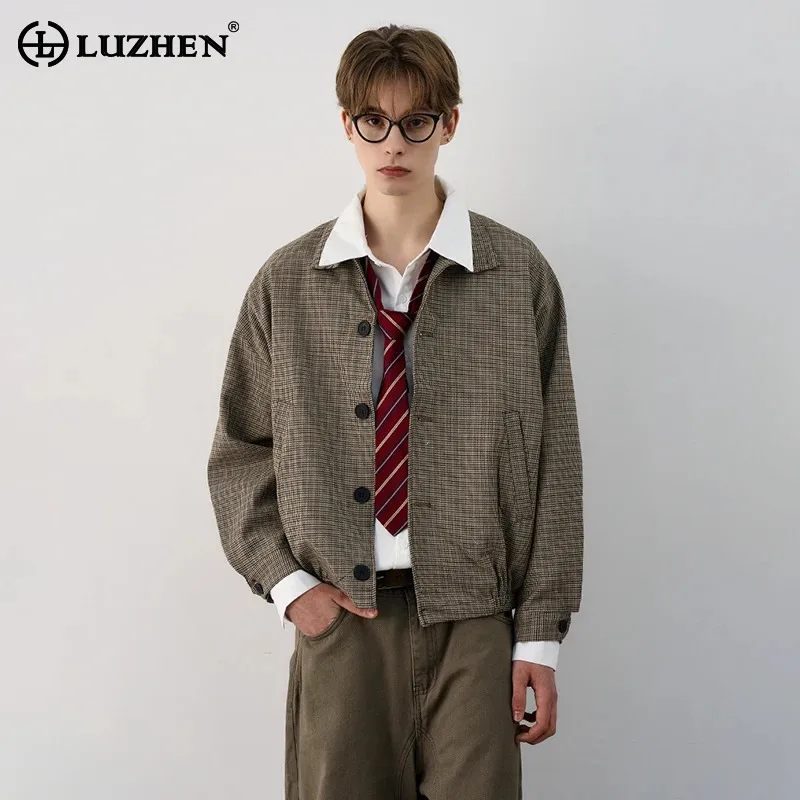 

LUZHEN лоскутная шаль с воротником-стойкой, повседневная куртка в клетку с принтом, оригинальная элегантная темпераментная красивая мужская одежда JY4217