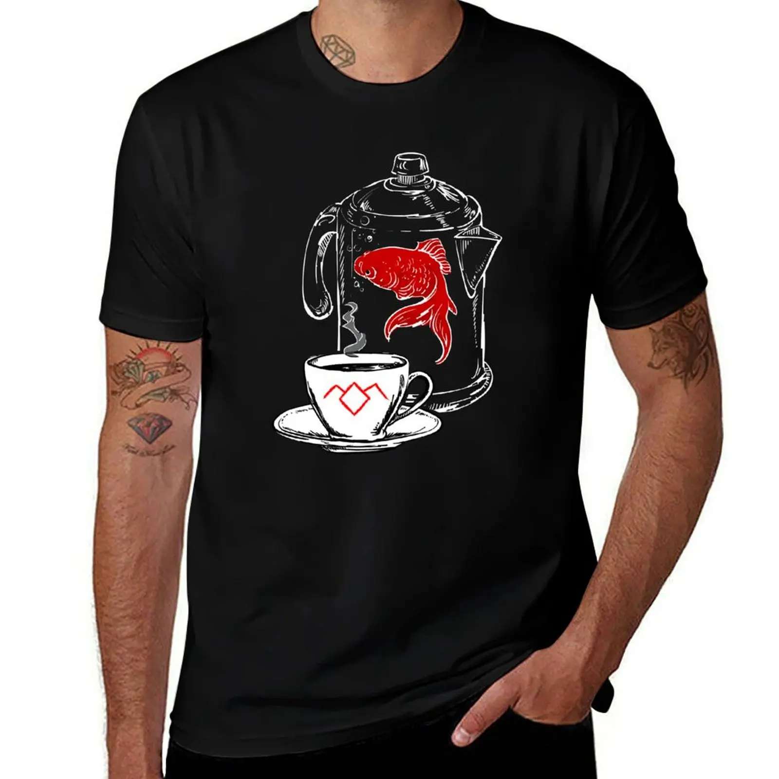 Twin Peaks A Fish In The Percolator Vintage Coffee Shop Print T-Shirt sweat graphic t shirt vintage mens workout shirts