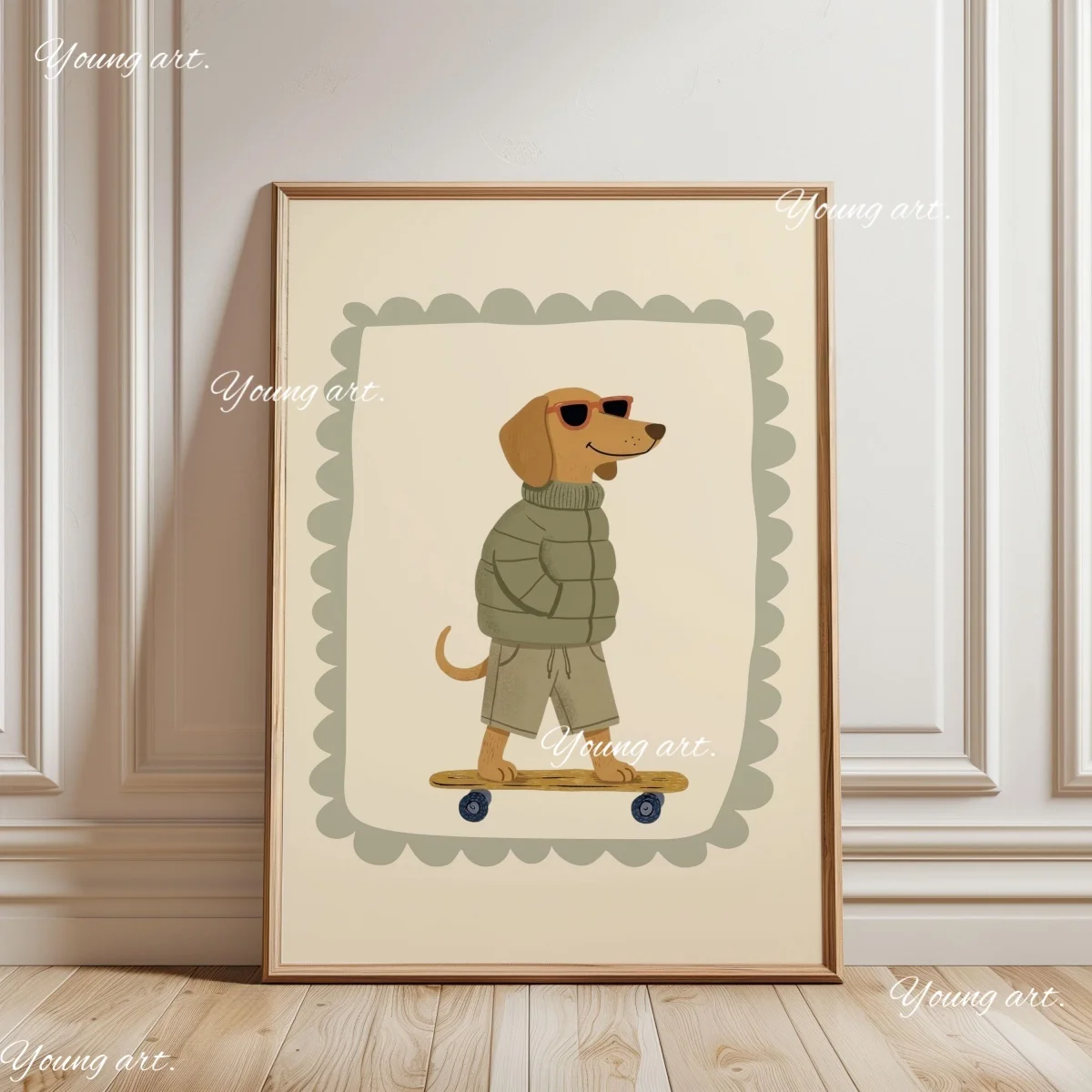Whimsical Cute Skateboard Dog Canvas Print Poster Funny Cartoon Animal Art Prints Living Room Nursery Wall Art Home Decor Poster