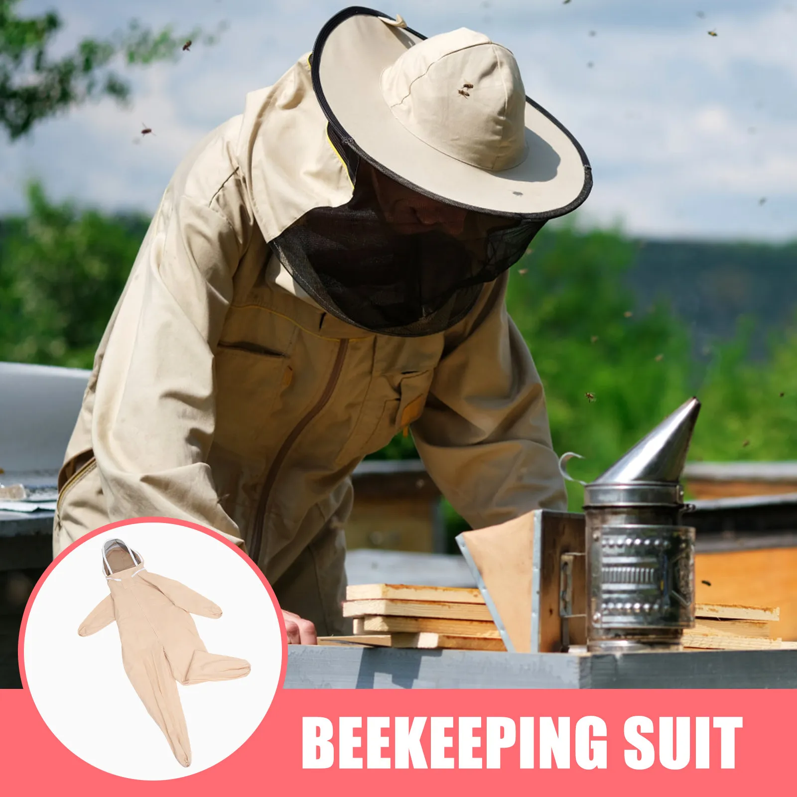 Xxl One-Piece Beekeeping Protective Coat with Attached Veil Gloves Breathable Lightweight for Beekeepers Beekeeper Outfit
