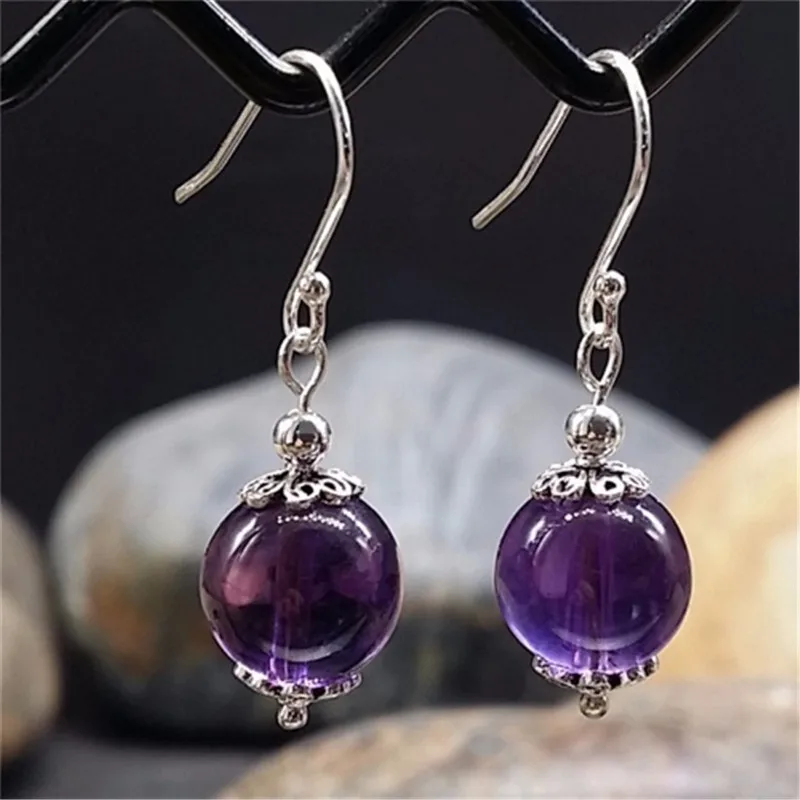 Vintage Fashion Natural Amethyst Stone Jewelry Set for Women Purple Stone Earring Necklace Set Party Jewelry Anniversary Gift