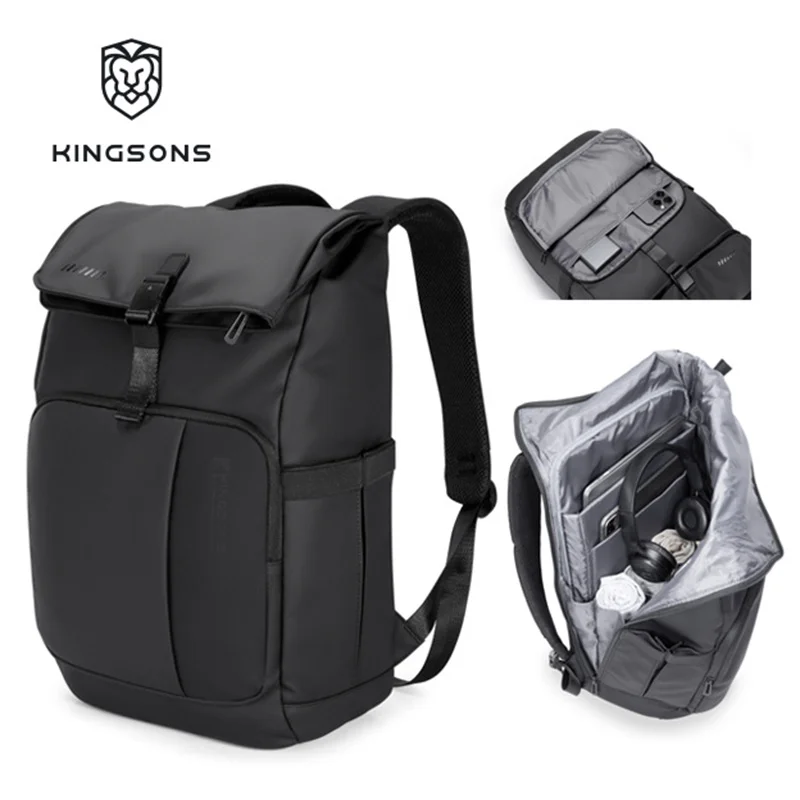 

kingsons Business Backpack for Men Commuter Laptop Bag Insert Pocket Double Shoulder Men's Backpack Pure Color Cushion Strap