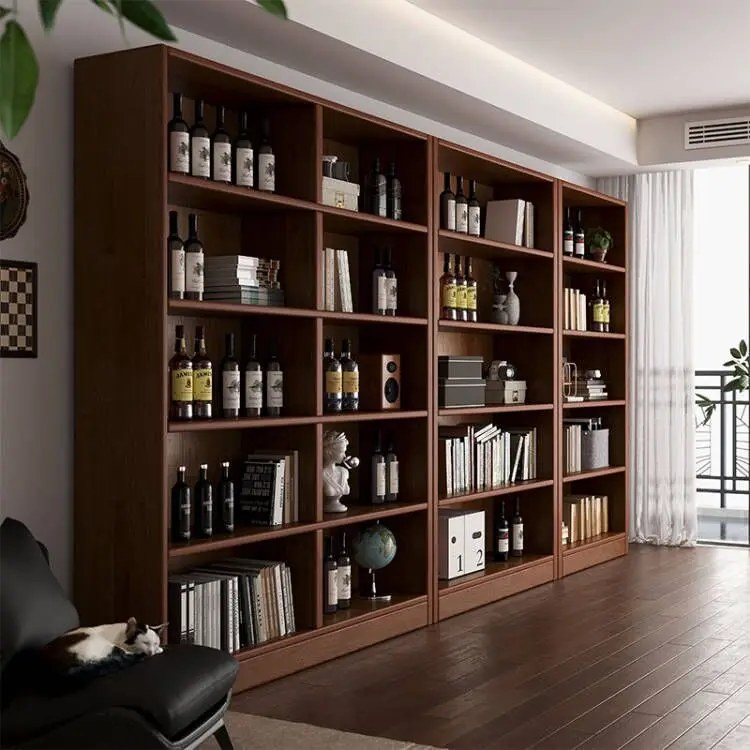 DSA all solid wood home bookshelf whole wall integrated floor shelf against wall living room storage combination bookcase