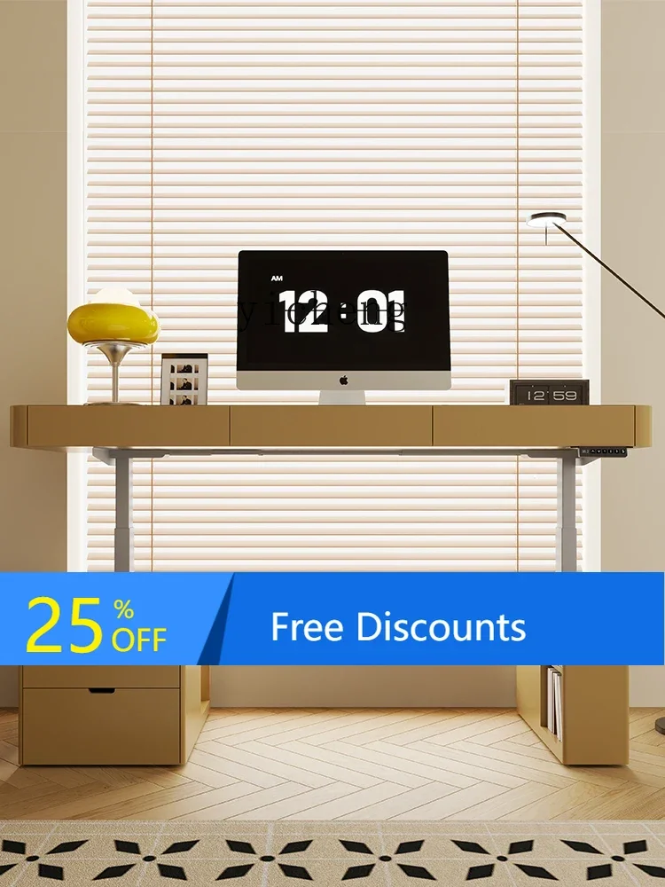 

LYY Electric Lifting Table with Drawer Storage Standing Solid Wood Paint Double Motor Modern